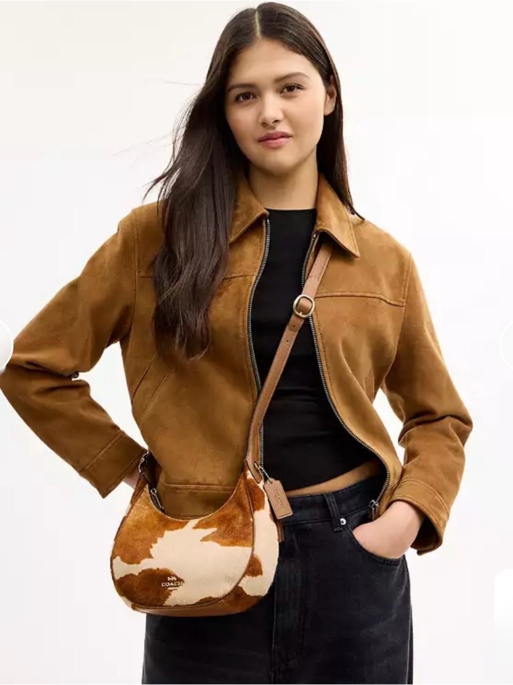 Coach Cowhide Crescent Shoulder Bag in Brown and Cream - Picture 2 of 6